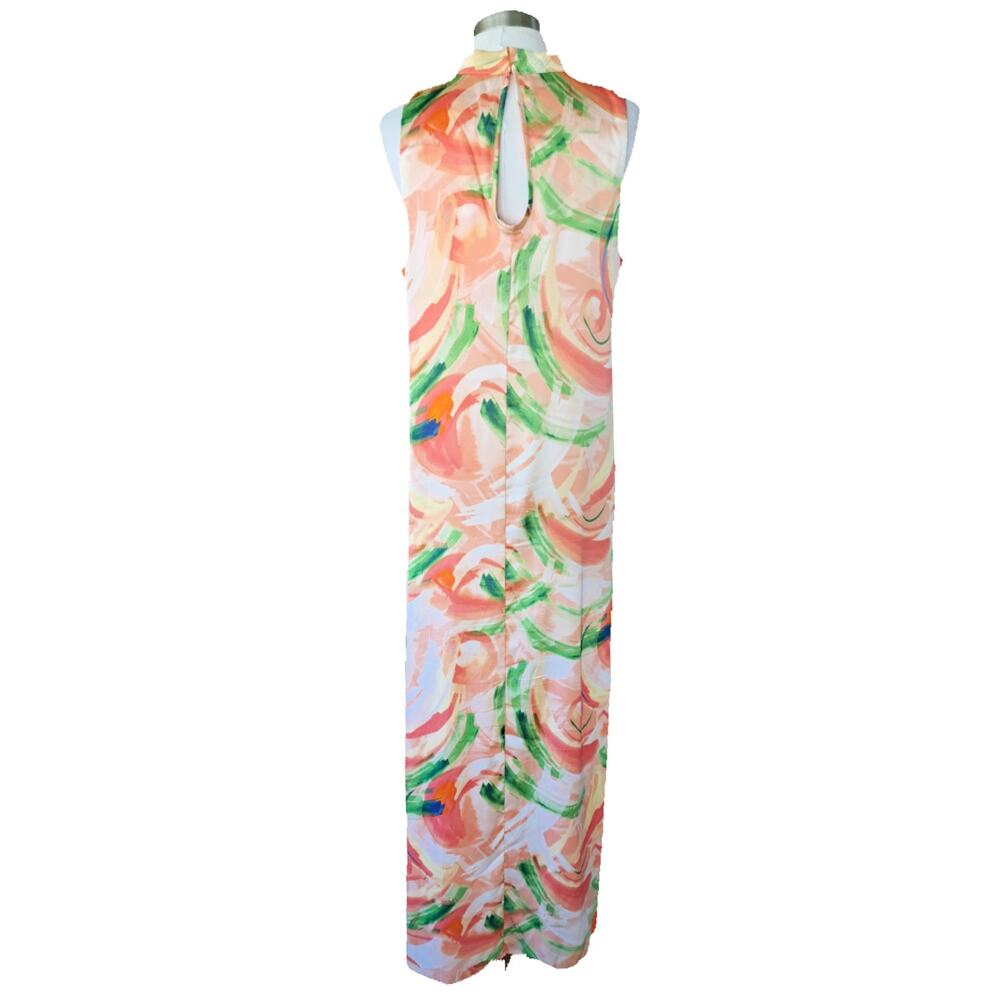 Nicole Miller Satin Sleeveless Maxi Dress Size Large Multicolor Abstract Print - Picture 5 of 10